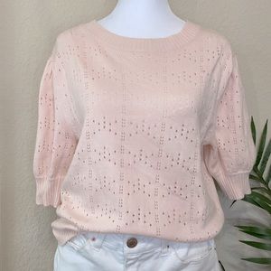 Puff Sleeve Open Knit Short Sleeve Sweater